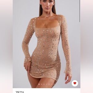 ohpolly Tan and Sequin Embellished Mini Dress